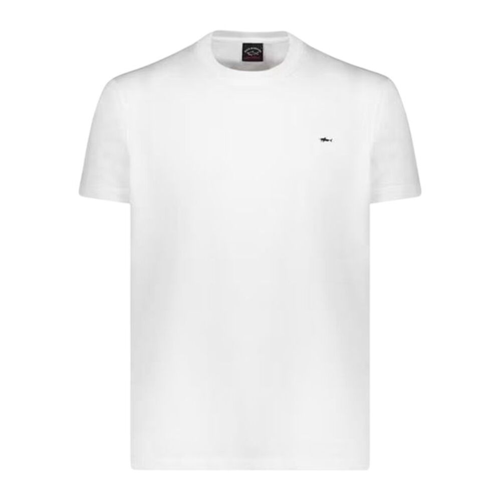 Paul & Shark Mens Button Cotton Crew Neck Regular T-Shirt / White